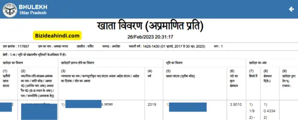UP bhulekh khatauni nakal
