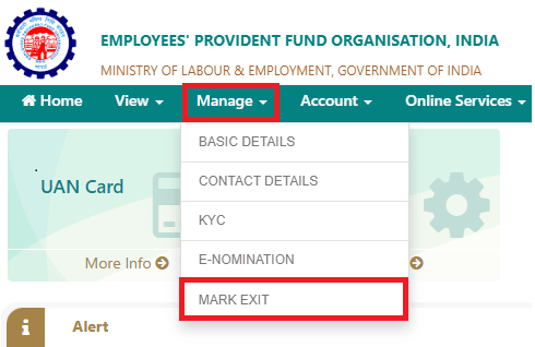 pf exit date update online