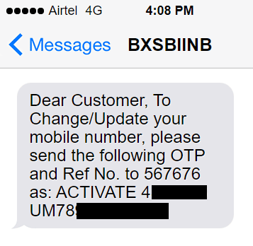 sbi mobile number change by sms