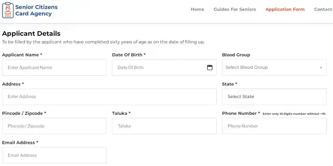 senior citizen application form online