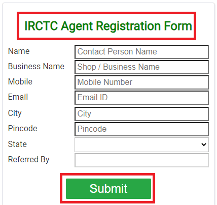 IRCTC Agent Online Registration