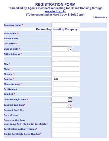 IRCTC Agent Online Registration